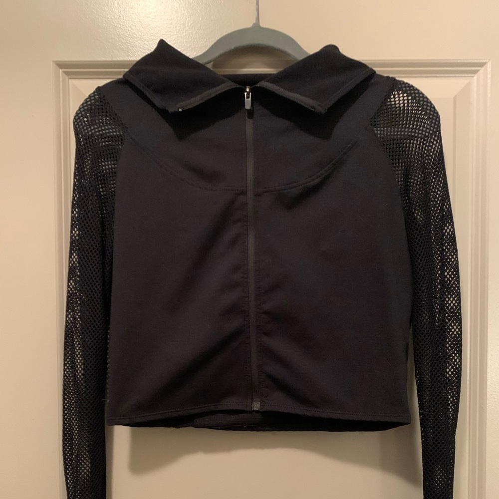 Cropped zip up with mesh sleeves